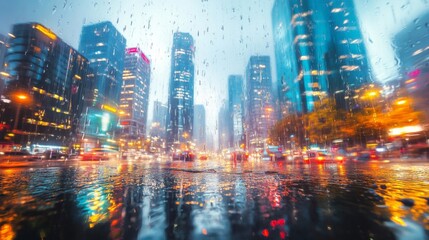 Rainy City Night Lights Reflection