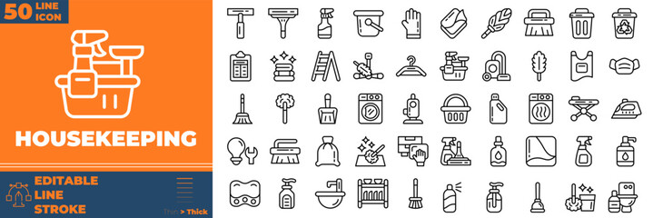 Housekeeping Line Editable Icons set. Vector illustration in modern thin line style of housekeeping icons: clean, service, wash, etc