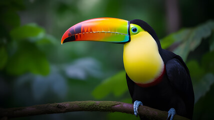 Obraz premium A_colorful_toucan_perched_on_a_branch_in_a_tropical_forest