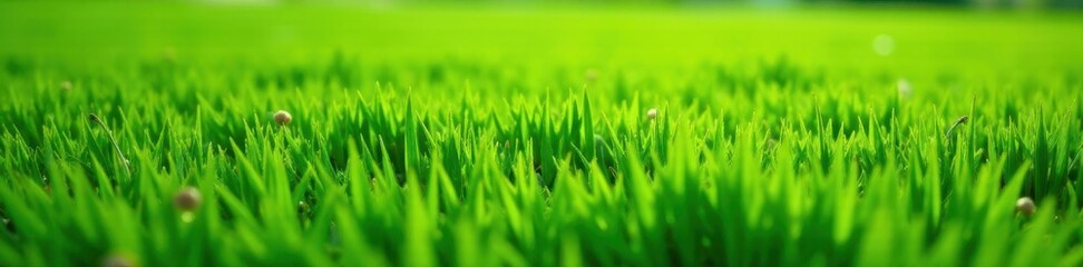 Fototapeta premium Emerald stripes of freshly cut hybrid grass, manicured lawn, horticulture, maintenance