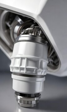 White catalytic converter with lambda sensor in macro shoot, pollution check, vehicle production, mechanical part, vehicle diagnostics