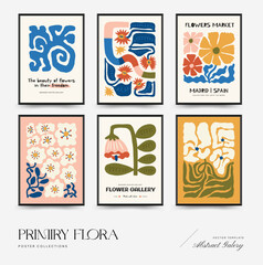 Abstract floral posters template. Modern trendy Matisse minimal style. Pink and blue colors. Hand drawn design for wallpaper, wall decor, print, postcard, cover, template, banner.