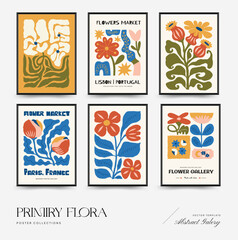 Abstract floral posters template. Modern trendy Matisse minimal style. Pink and blue colors. Hand drawn design for wallpaper, wall decor, print, postcard, cover, template, banner.