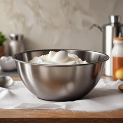 Whipped egg whites and sugar in stainless steel bowl, whipping technique, culinary science, meringue recipe