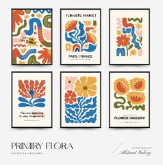 Abstract floral posters template. Modern trendy Matisse minimal style. Pink and blue colors. Hand drawn design for wallpaper, wall decor, print, postcard, cover, template, banner.