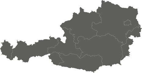 Vector regional blank map of Austria with federal states and administrative divisions. Editable and clearly labeled layers.