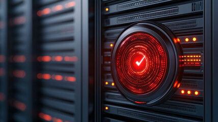 Obraz premium AI in Business and Industry Concept, High tech cybersecurity system with glowing indicators and server racks