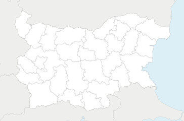 Vector regional blank map of Bulgaria with provinces and administrative divisions, and neighbouring countries and territories. Editable and clearly labeled layers.