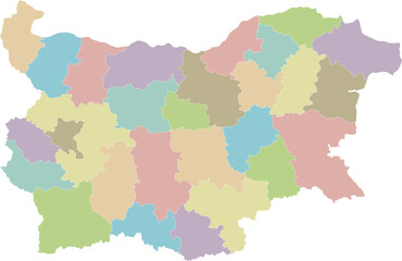 Vector regional blank map of Bulgaria with provinces or territories and administrative divisions. Editable and clearly labeled layers.