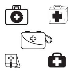 First Aid Kit,bag, suitcase, medical, handle, box, kit vector design icon symbol set 