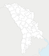 Vector regional blank map of Moldova with administrative divisions in districts, municipalities and autonomous territorial units, and neighbouring countries and territories. Editable layers.