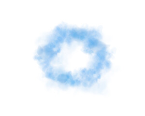 Blue ring of smog cloud on isolated transparent special effect. Smoke cloud as ring, magic haze. Blue smoke rings from cigarette, pipe or vape. Realistic circle of steam clouds of smoke. PNG.
