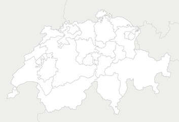 Vector regional blank map of Switzerland with cantons and administrative divisions, and neighbouring countries and territories. Editable and clearly labeled layers.