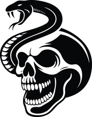 Skull with a snake premium silhouette vector art, skull with a snake line art vector illustration, skull with a snake vector design