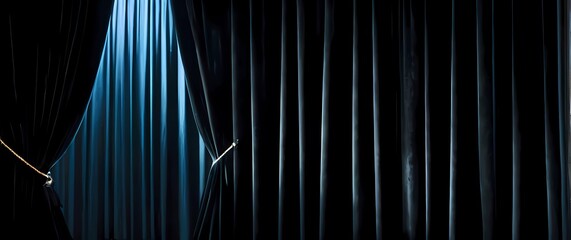 Elegant closeup of midnight black velvet curtains elegantly draped enhancing the allure and sophistication of an intimate setting