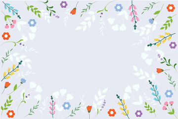 Floral frame for inscription, season spring summer. Blue background with floral pattern.