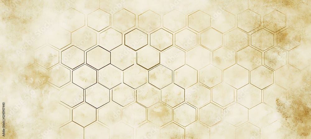 Poster elegant beige background showcasing a bold design with hexagons of various sizes in a monochrome pal