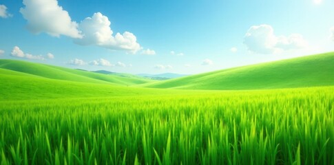 Obraz premium Green lush grassy field stretching endlessly in all directions, grass, landscape