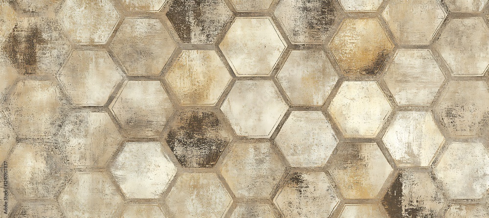 Poster elegant beige background showcasing a bold design with hexagons of various sizes in a monochrome pal