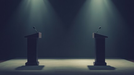 Naklejka premium Minimalist Debate Podiums with Soft Lighting