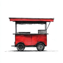 Obraz premium Red food cart, street vendor, urban setting, selling food