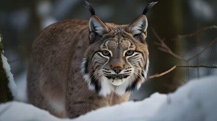 Obraz premium A_lynx_prowling_through_a_snowy_forest_its_tufted