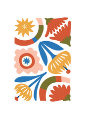 Floral abstract elements. Botanical composition. Modern trendy Matisse minimal style. Floral poster, invite. Vector arrangements for greeting card or invitation design