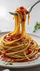 A Perfectly Plated Spaghetti Dish with Velvety Marinara Sauce