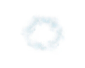Fog or smoke. Blue ring of smog cloud on isolated transparent special effect. Smoke cloud as ring, magic haze. Blue smoke rings from cigarette, pipe or vape. Realistic circle of steam clouds of smoke.