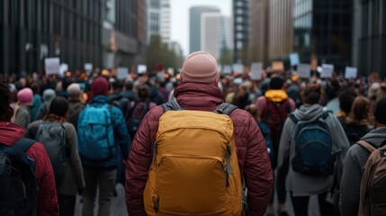 A peaceful march for social justice and equality in a cityphotorealistic portrait,