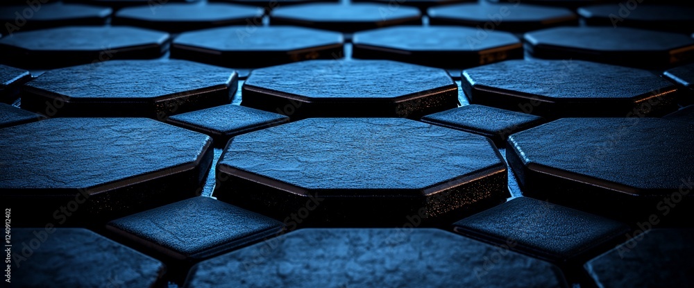 Aufkleber Blue hexagonal grid pattern, abstract background, tech design