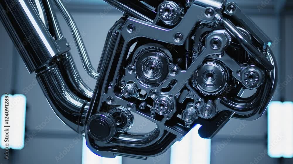 Poster sleek chrome robotic arm performing precise movements within cutting edge research laboratory, demon