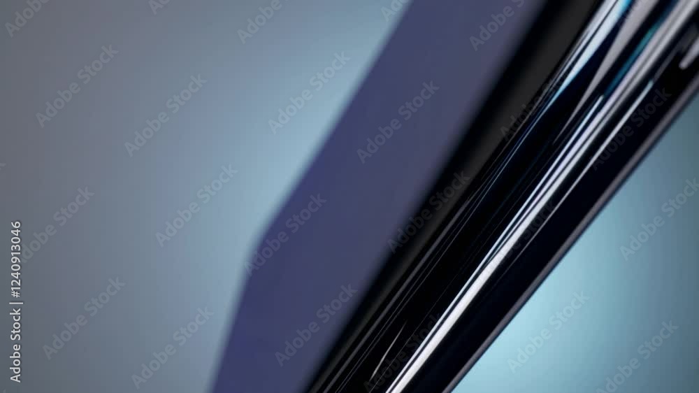 Poster close up of futuristic bendable smartphone rotating slowly, showcasing its sleek design and flexible