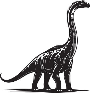 black and white long-necked dinosaur standing clip art preview