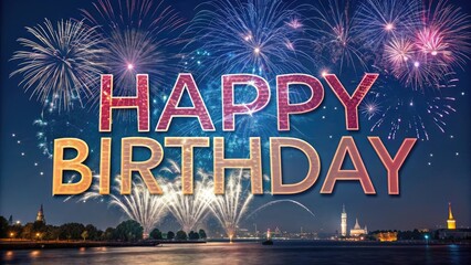Colorful Fireworks Display Over City Skyline Celebrating a Joyous Birthday Celebration at Night
