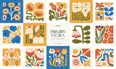 Floral abstract elements. Botanical composition. Modern trendy Matisse minimal style. Floral poster, invite. Vector arrangements for greeting card or invitation design