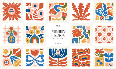 Floral abstract elements. Botanical composition. Modern trendy Matisse minimal style. Floral poster, invite. Vector arrangements for greeting card or invitation design