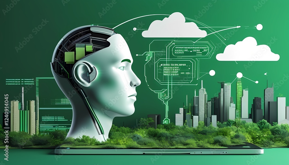Poster exploring artificial intelligence development urban environment digital art futuristic concept techn