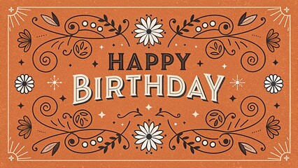 Decorative Birthday Greeting Card with Happy Birthday Text and Floral Patterns in Vibrant Colors