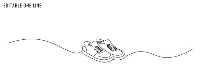 One continuous line drawing of sneakers. Healthy lifestyle concept. Editable stroke, vector illustration