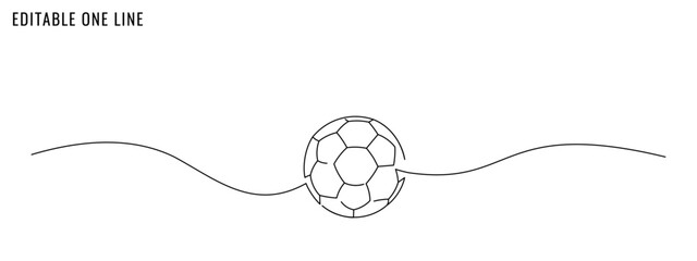 One continuous line drawing of football ball. Editable stroke, vector illustration