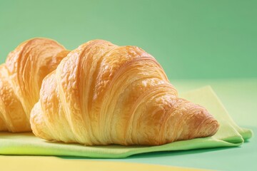 Freshly Baked Croissant with Soft Layers on a Colorful Background