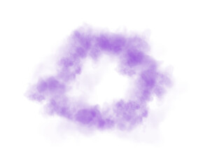 Fog or smoke. Purple ring of smog cloud on isolated transparent special effect. Smoke cloud as ring, magic haze. Purple smoke rings from cigarette, pipe or vape. Realistic circle of steam clouds of sm