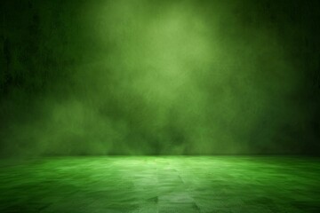 Empty room with green spotlight and smoke or fog, creating mysterious and dramatic atmosphere