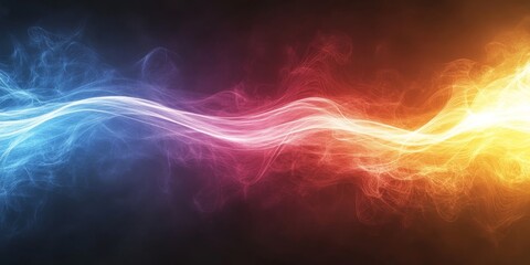 Obraz premium Abstract Flowing Waves of Electric Blue, Magenta, and Fiery Orange on a Dark Backdrop