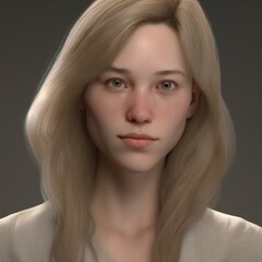 Naklejka premium A highly detailed, hyper-realistic close-up portrait of an AI-generated human face. This digital artwork features lifelike skin textures, expressive eyes, and natural lighting.