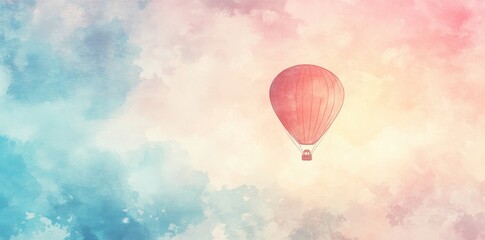 Obraz premium A Red Hot Air Balloon Soars Through Pastel Clouds