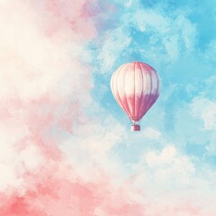 Obraz premium Pink Hot Air Balloon Soaring Through Pastel Cloudscape