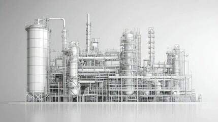 White Wireframe Model Of An Industrial Refinery Plant