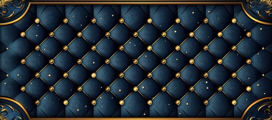 Luxurious Navy Blue Tufted Upholstery with Gold Accents.